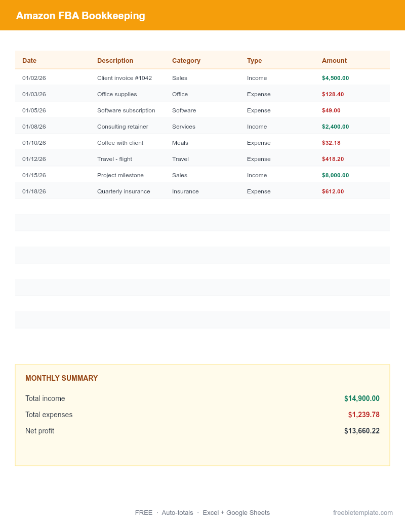 Amazon FBA Bookkeeping preview