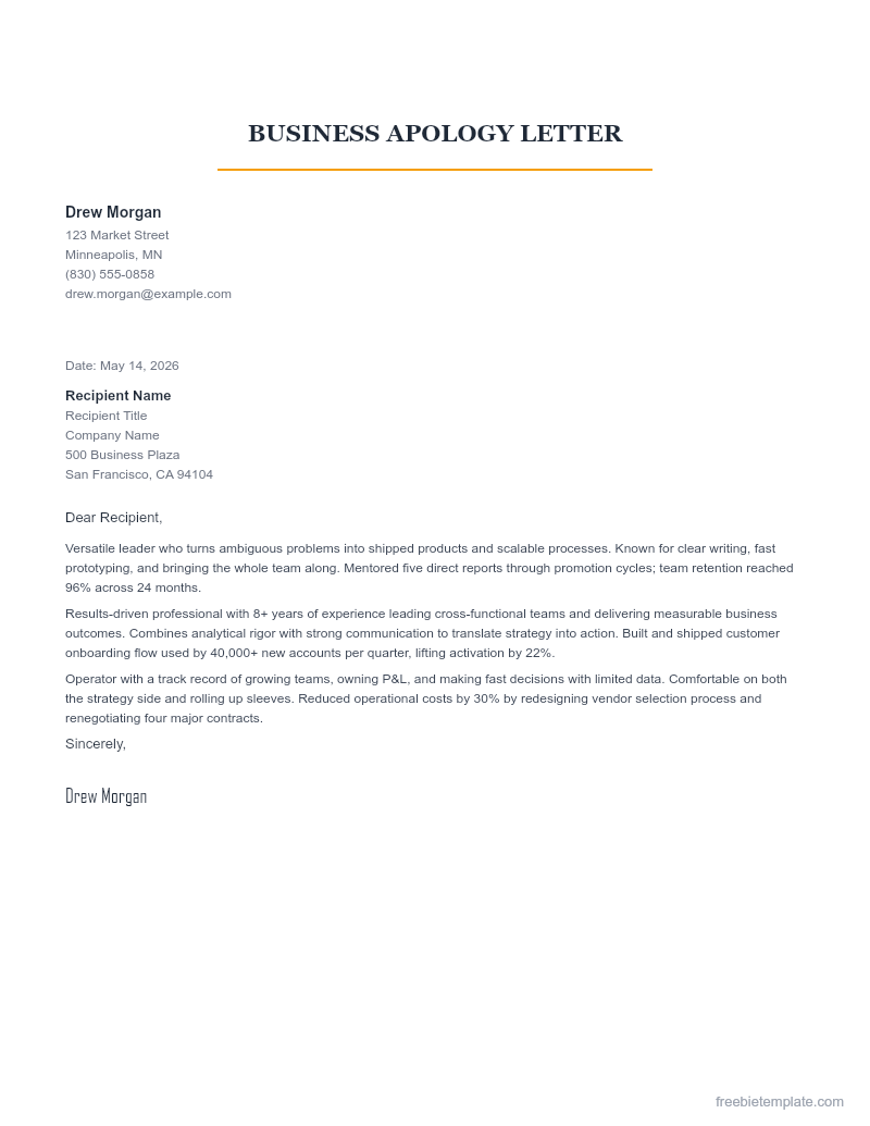 Business Apology Letter preview