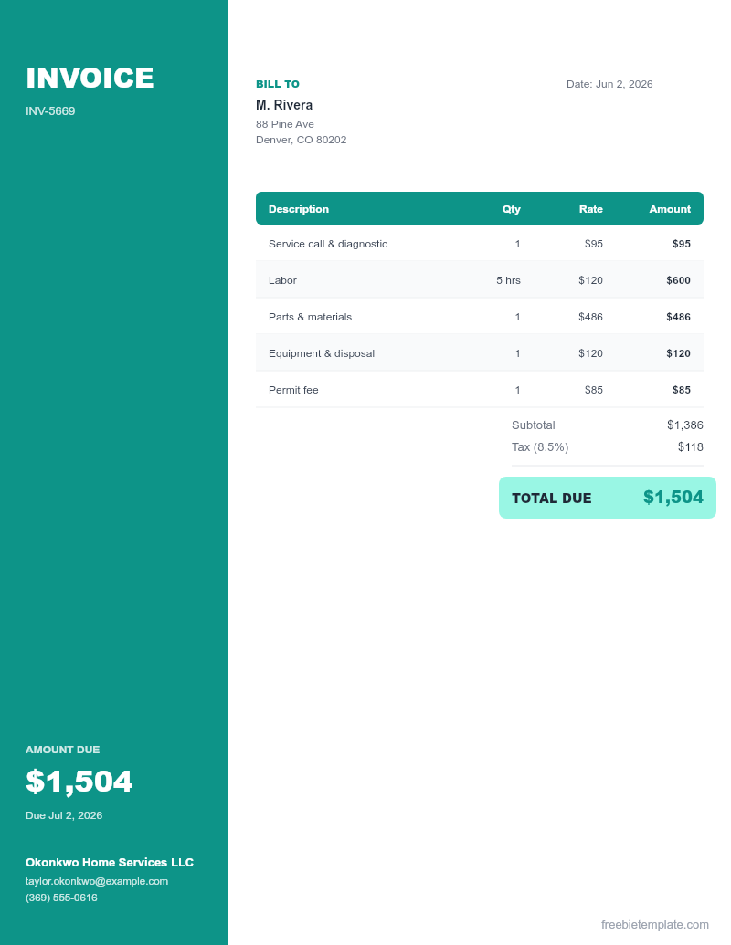 Auto Detailing Invoice preview