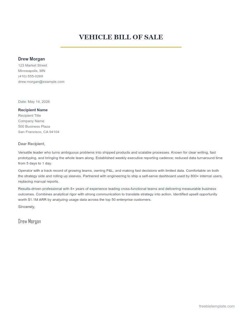 Vehicle Bill of Sale preview