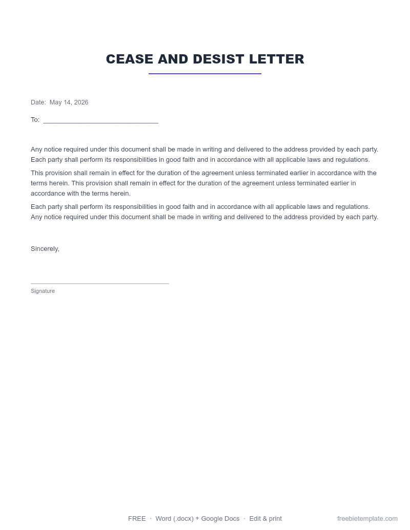 Cease and Desist Letter preview