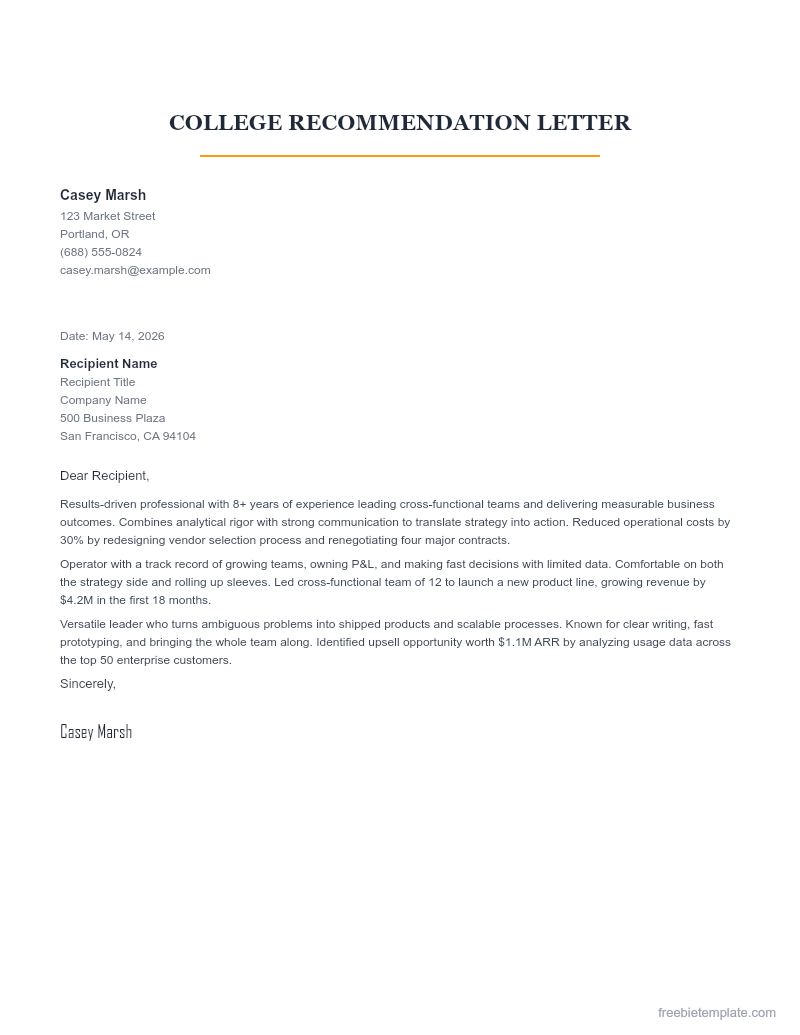 College Recommendation Letter preview