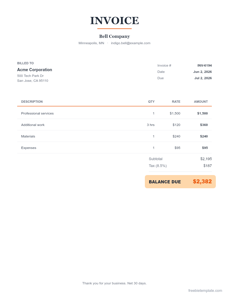 Commercial Invoice preview