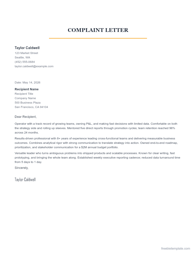 Complaint Letter preview