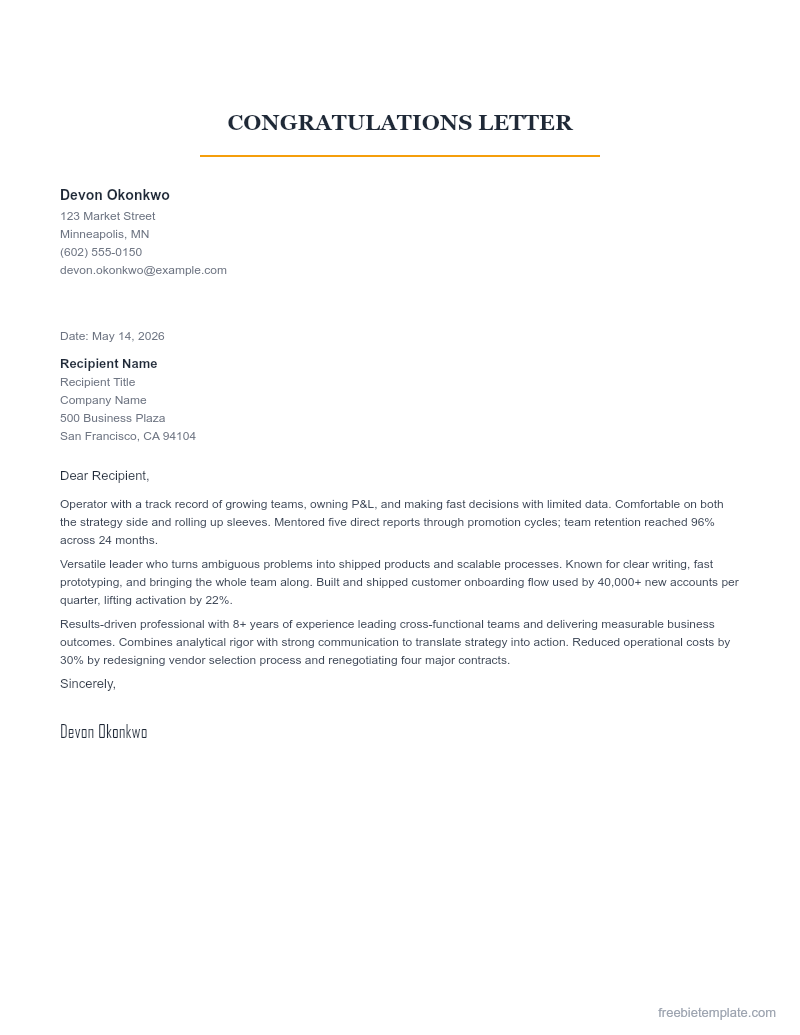 Congratulations Letter preview
