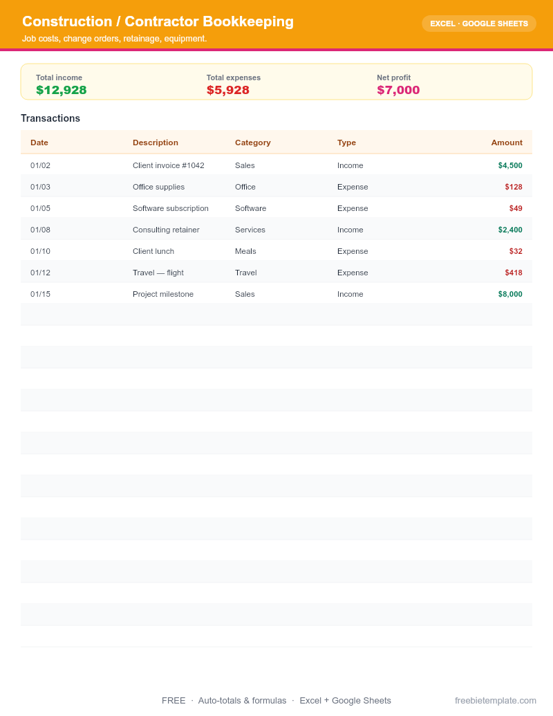Construction / Contractor Bookkeeping preview