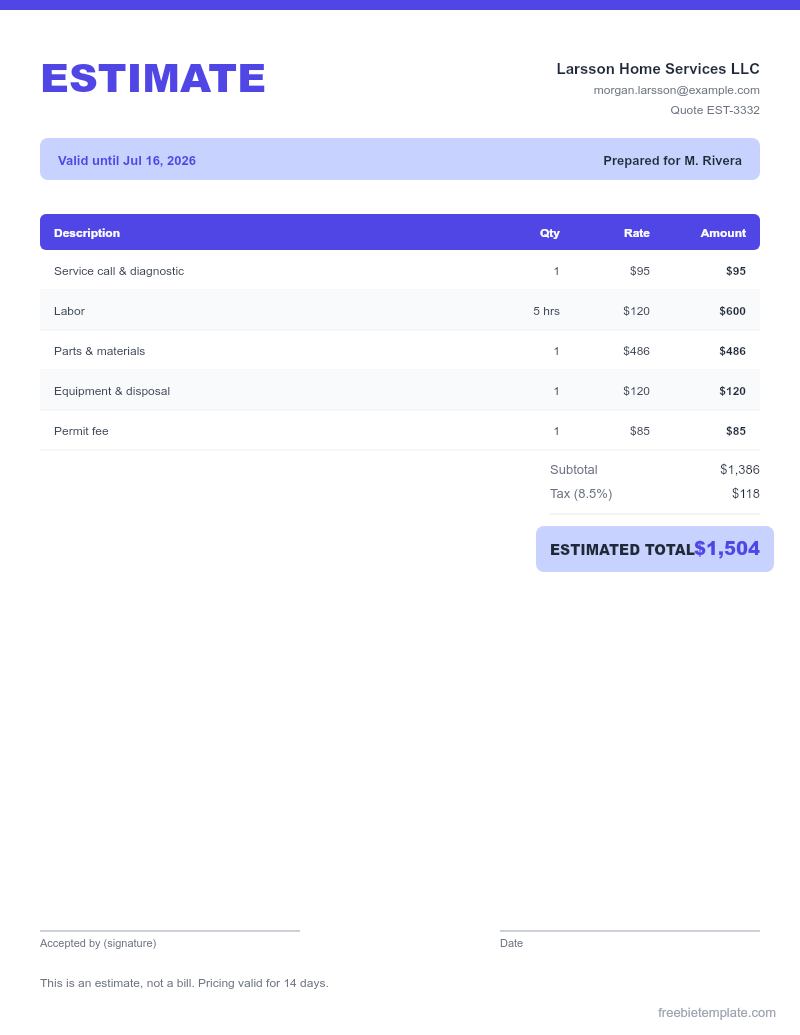 Construction Estimate preview