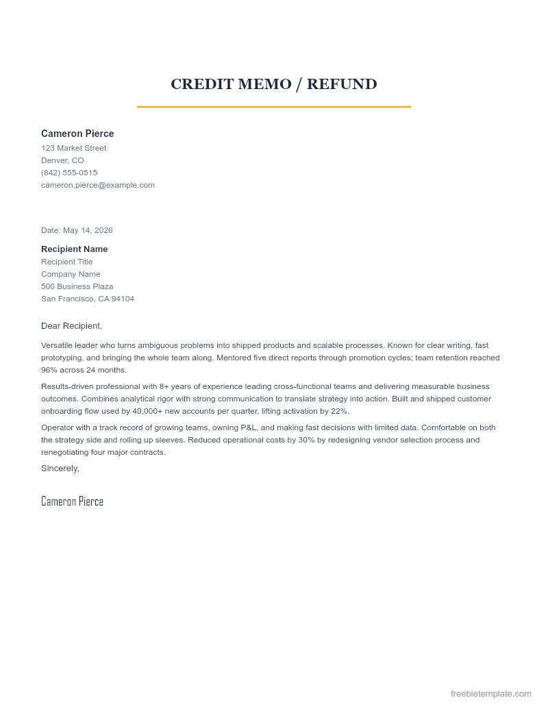 Credit Memo / Refund preview
