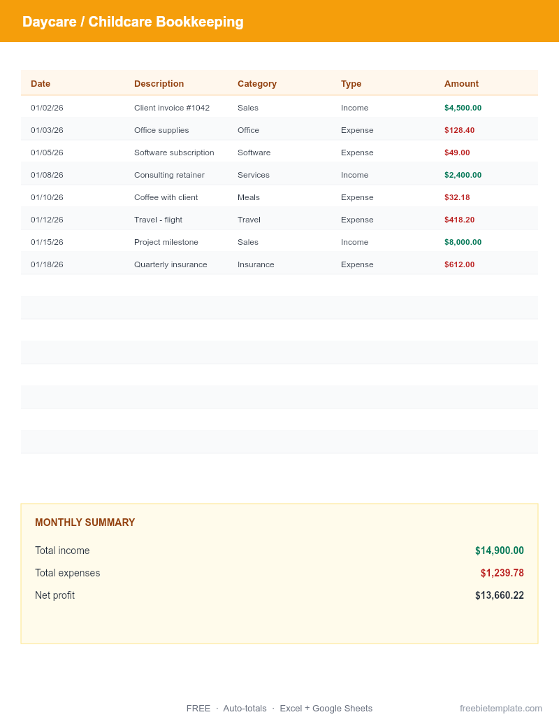 Daycare / Childcare Bookkeeping preview