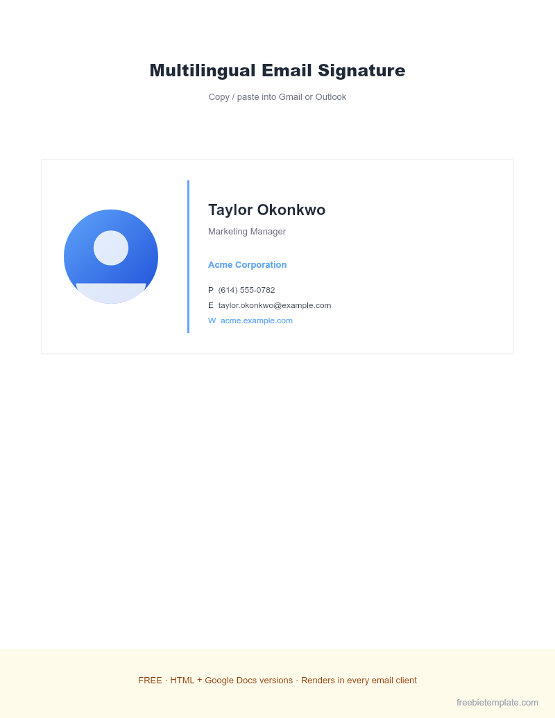 Multilingual Email Signature preview