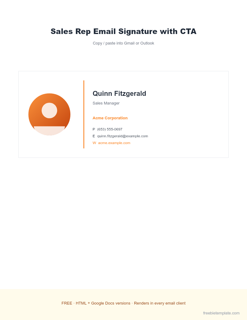 Sales Rep Email Signature with CTA preview