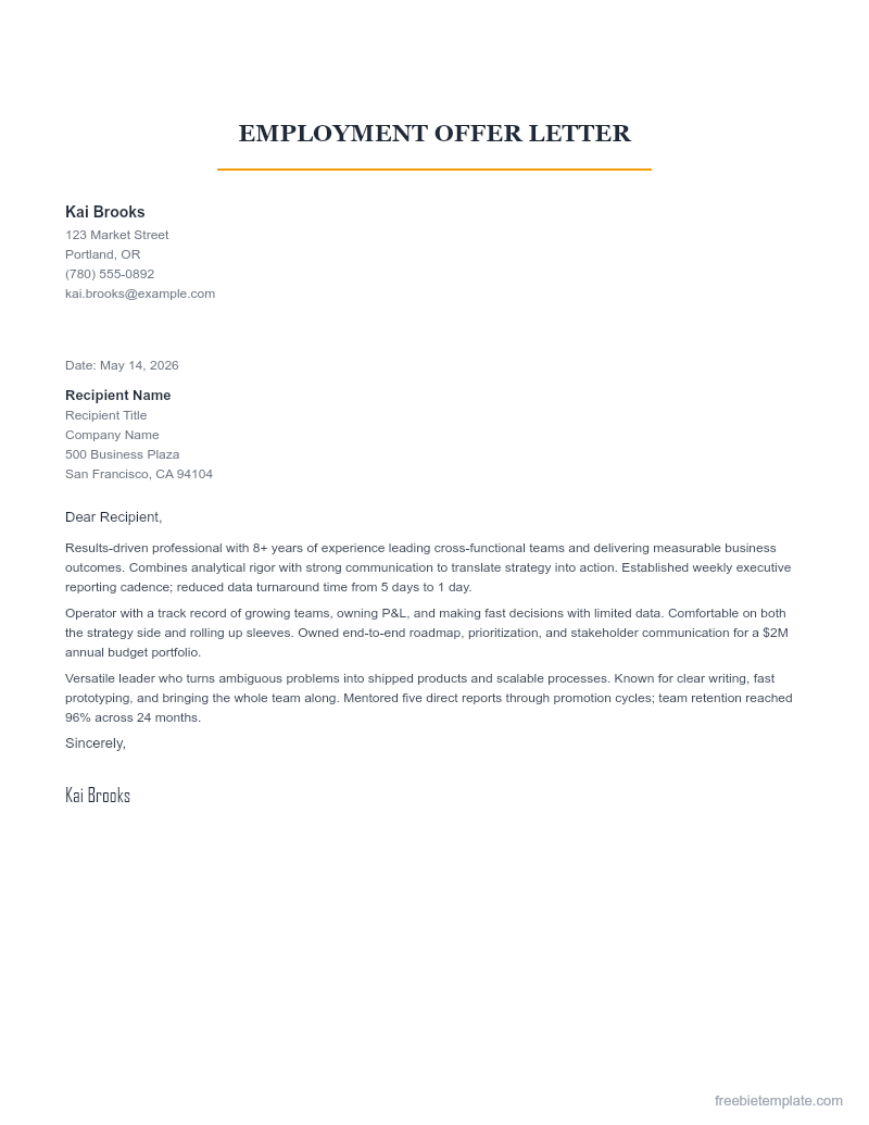 Employment Offer Letter preview