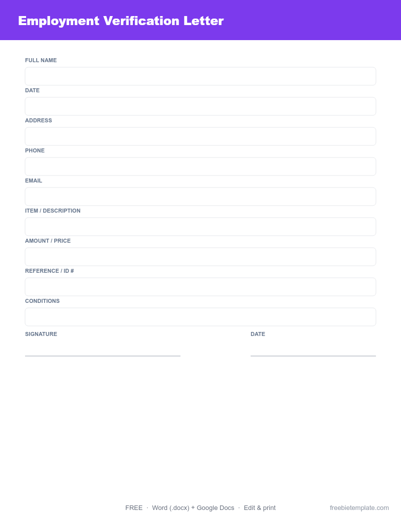 Employment Verification Letter preview