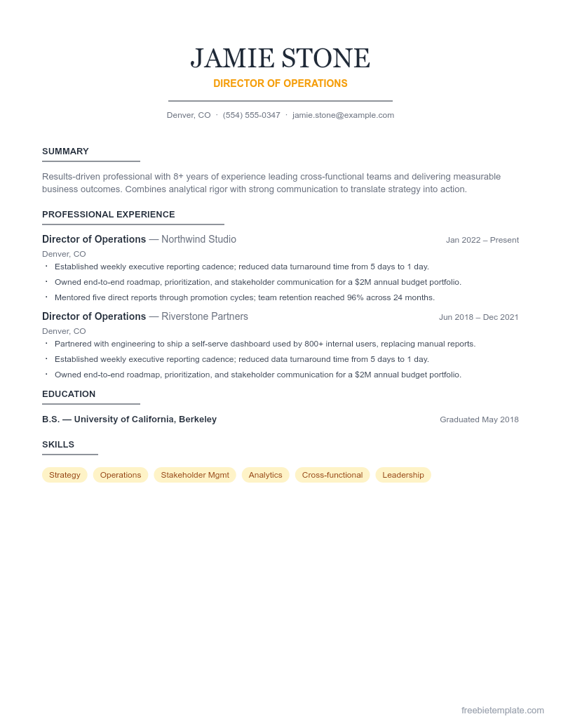 Executive Resume preview