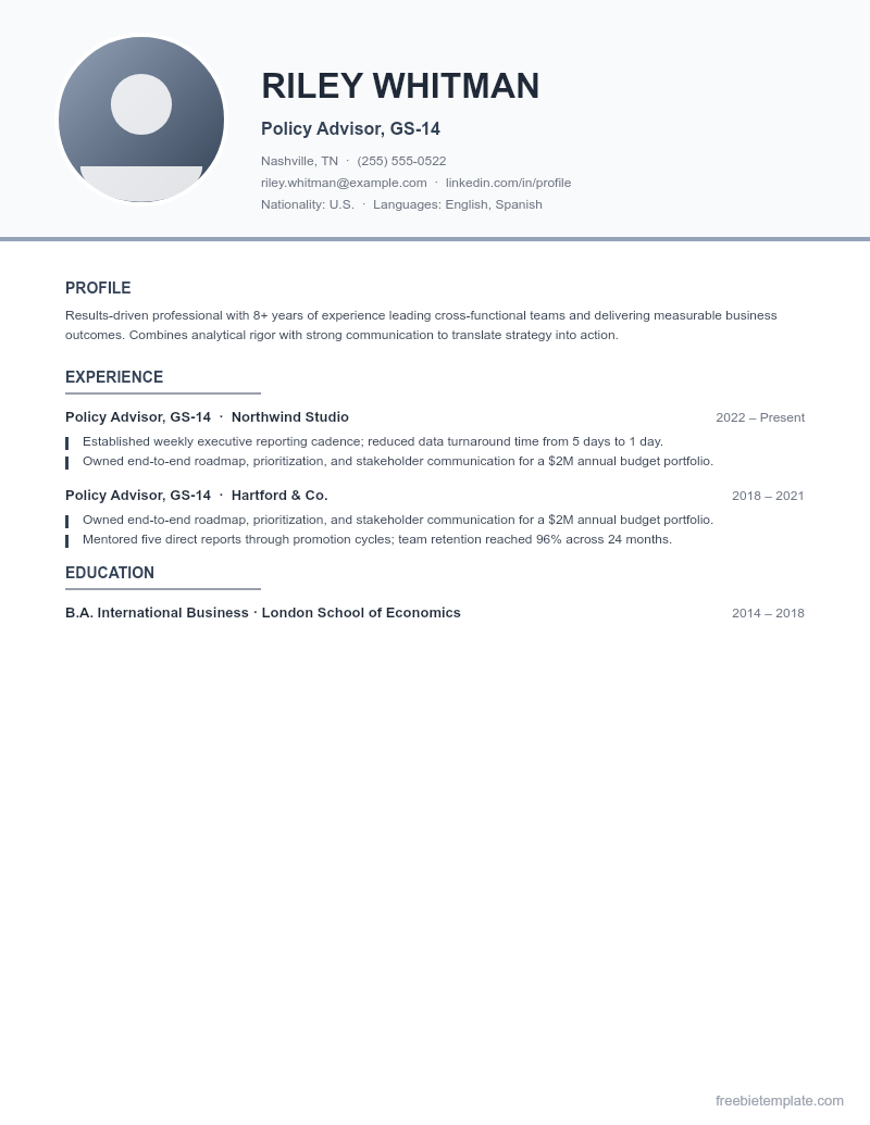 Federal Resume preview