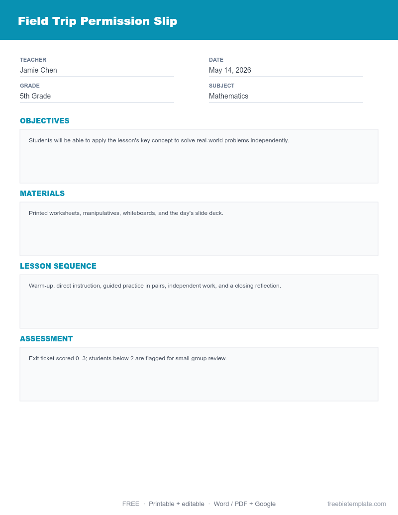 Field Trip Permission Slip preview