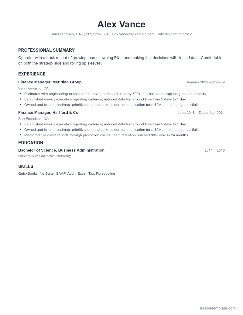 Finance / Accountant Resume preview