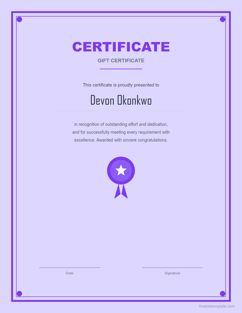 Gift Certificate preview