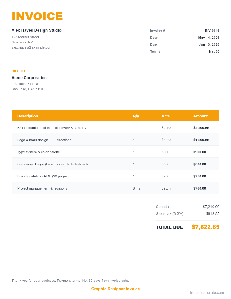 Graphic Designer Invoice preview