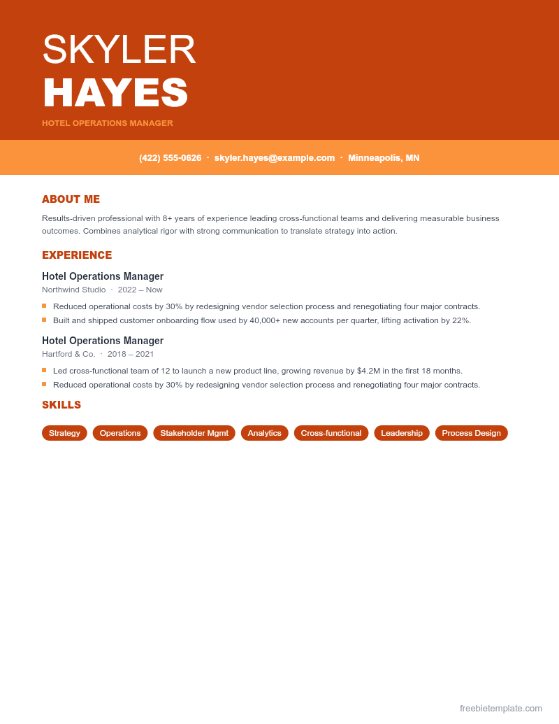 Hospitality Resume preview