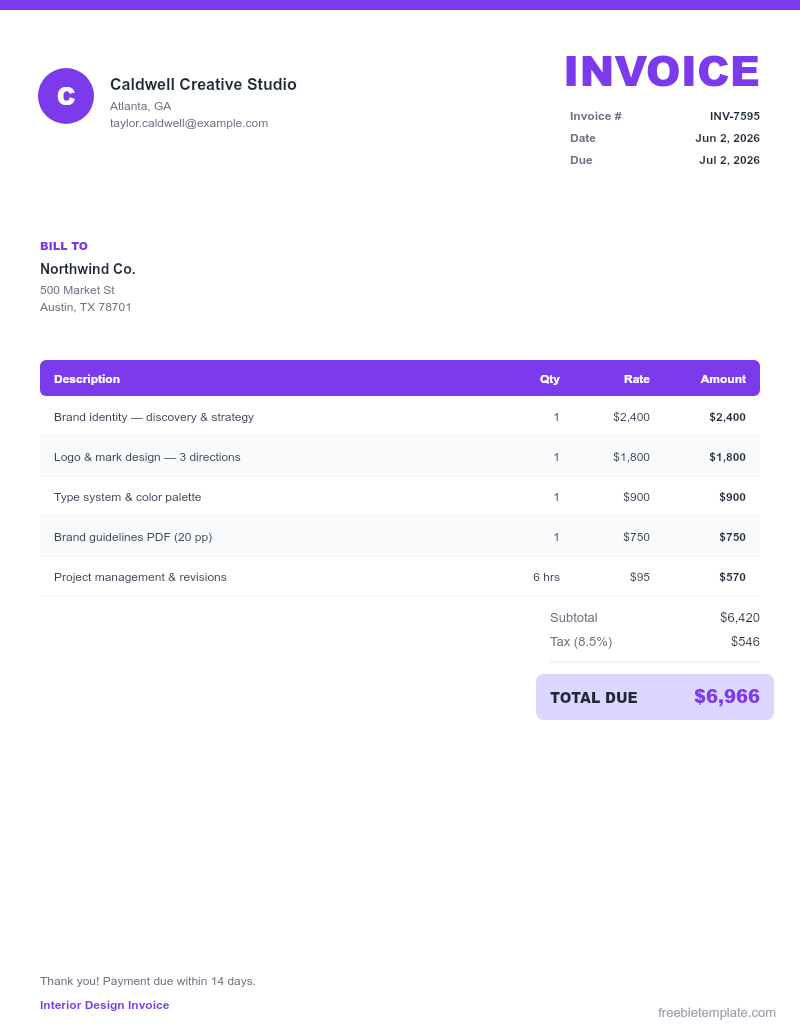 Interior Design Invoice preview