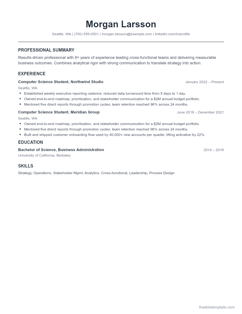 Internship Resume preview