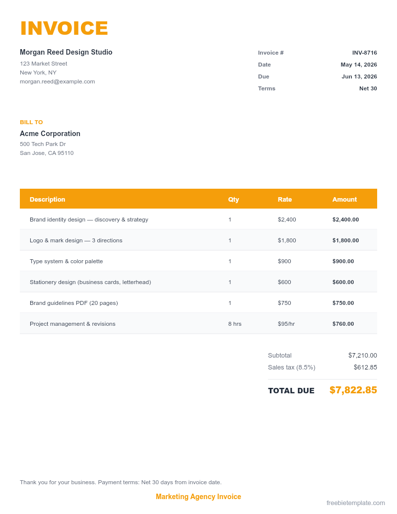 Marketing Agency Invoice preview