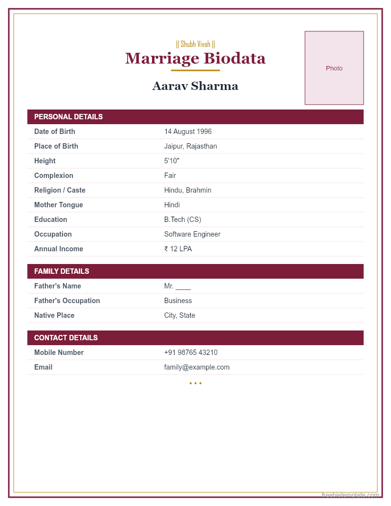 Marriage Biodata with Photo preview
