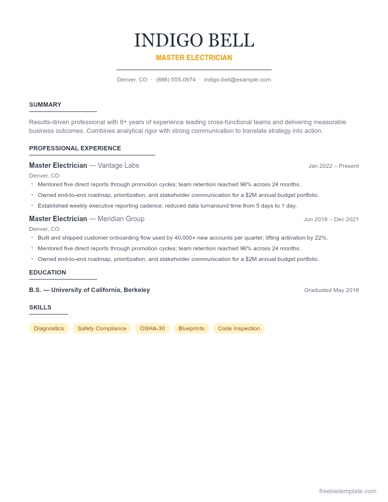 Mechanic / Trades Resume preview