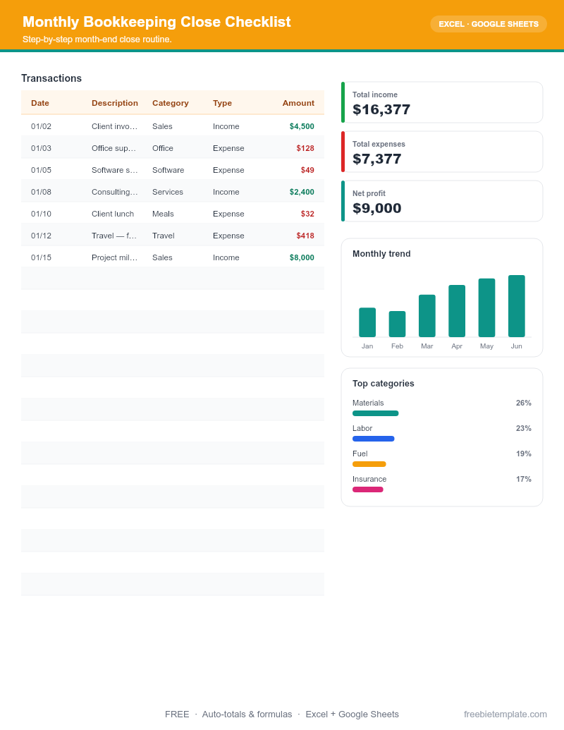 Monthly Bookkeeping Close Checklist preview