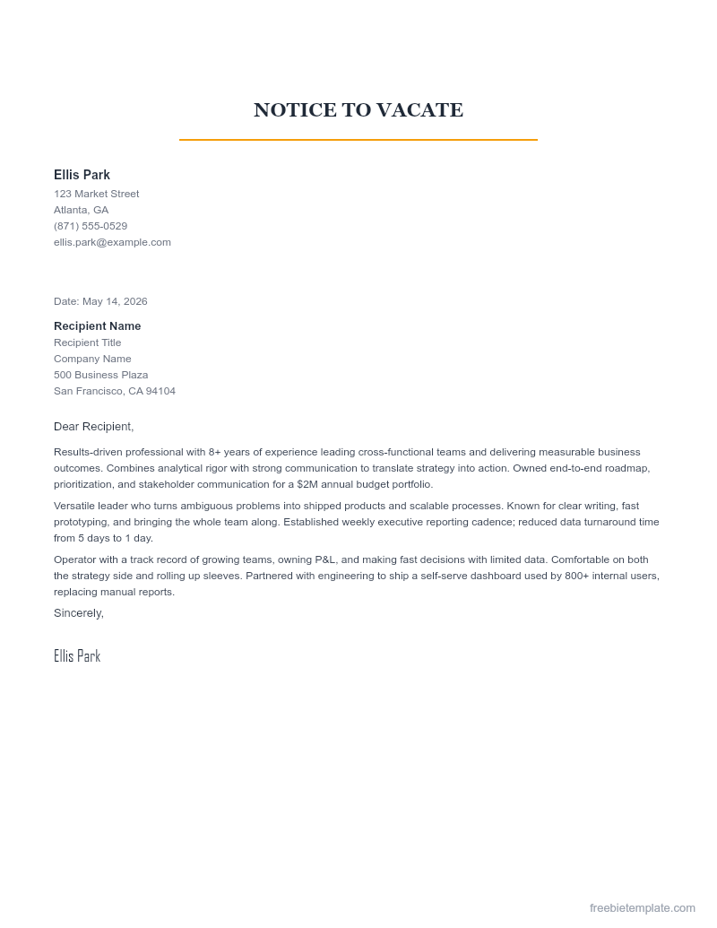 Notice to Vacate preview