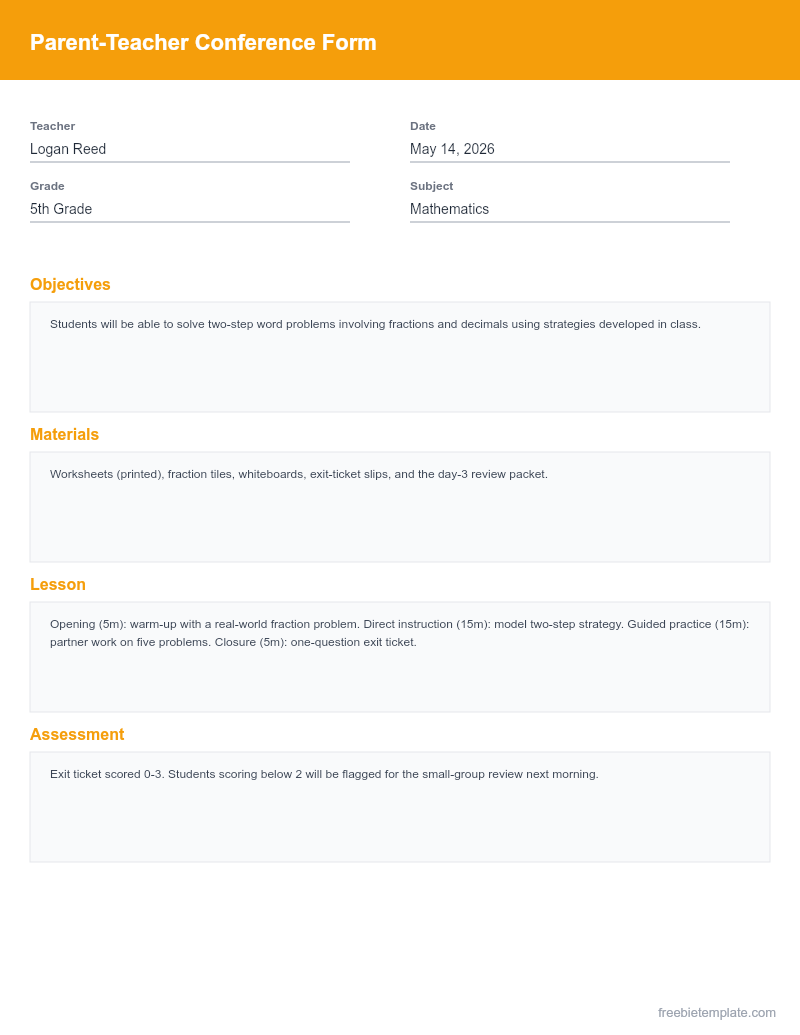 Parent-Teacher Conference Form preview