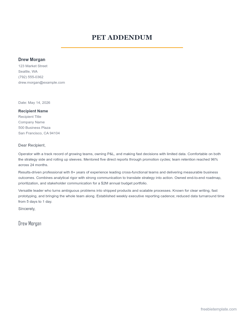 Pet Addendum preview