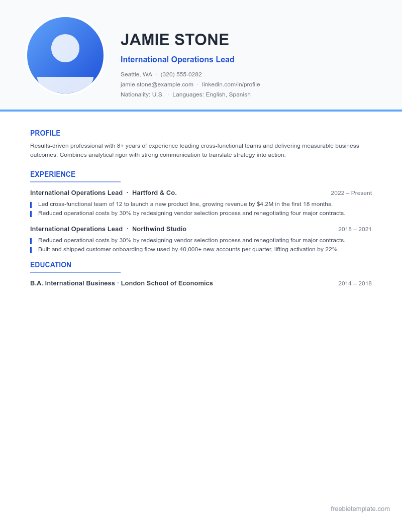 Resume with Photo (International) preview