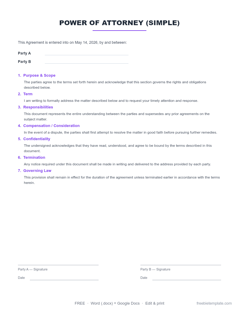 Power of Attorney (Simple) preview