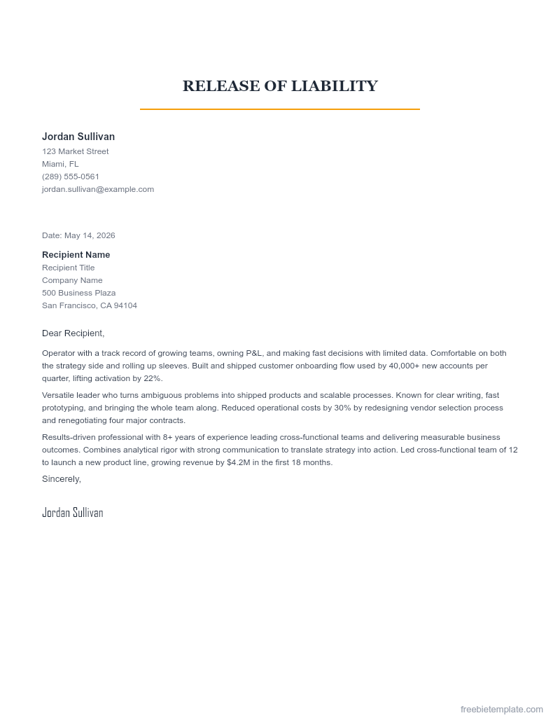 Release of Liability preview