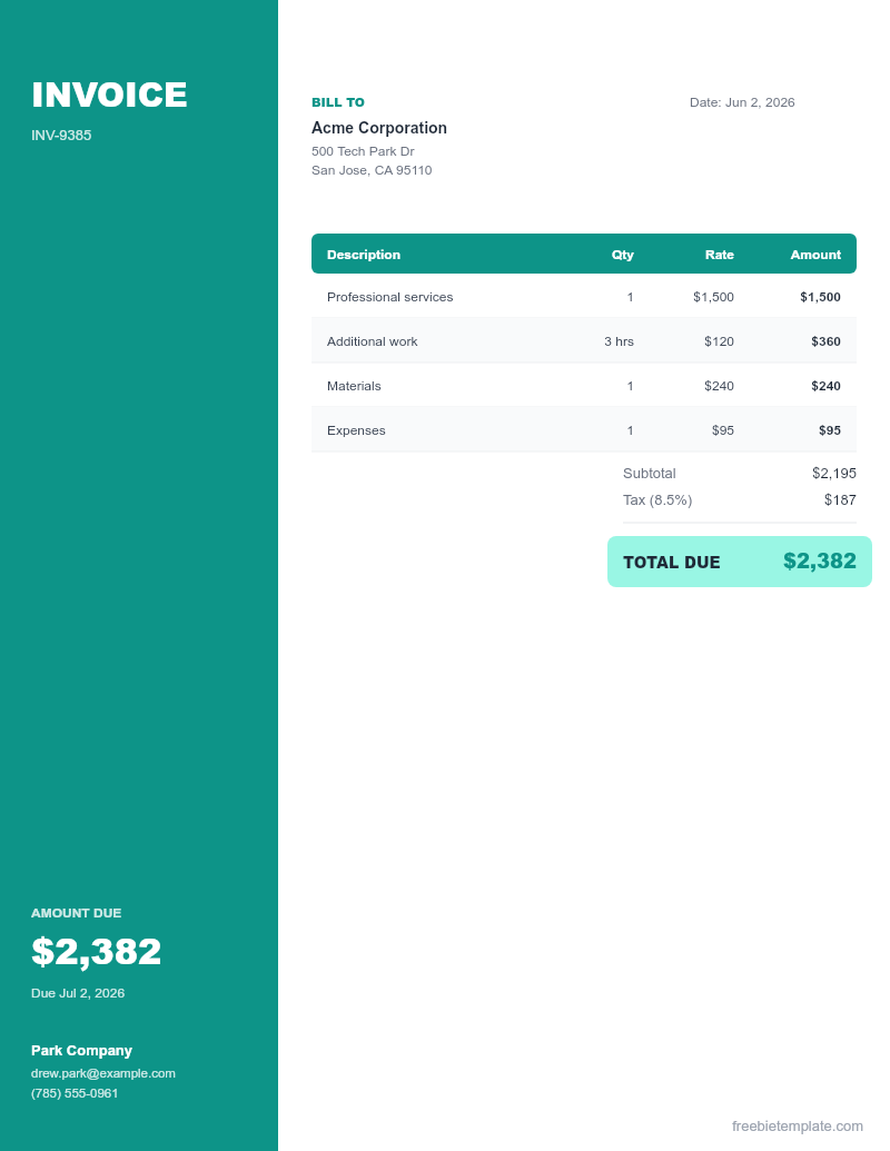 Rent Invoice preview