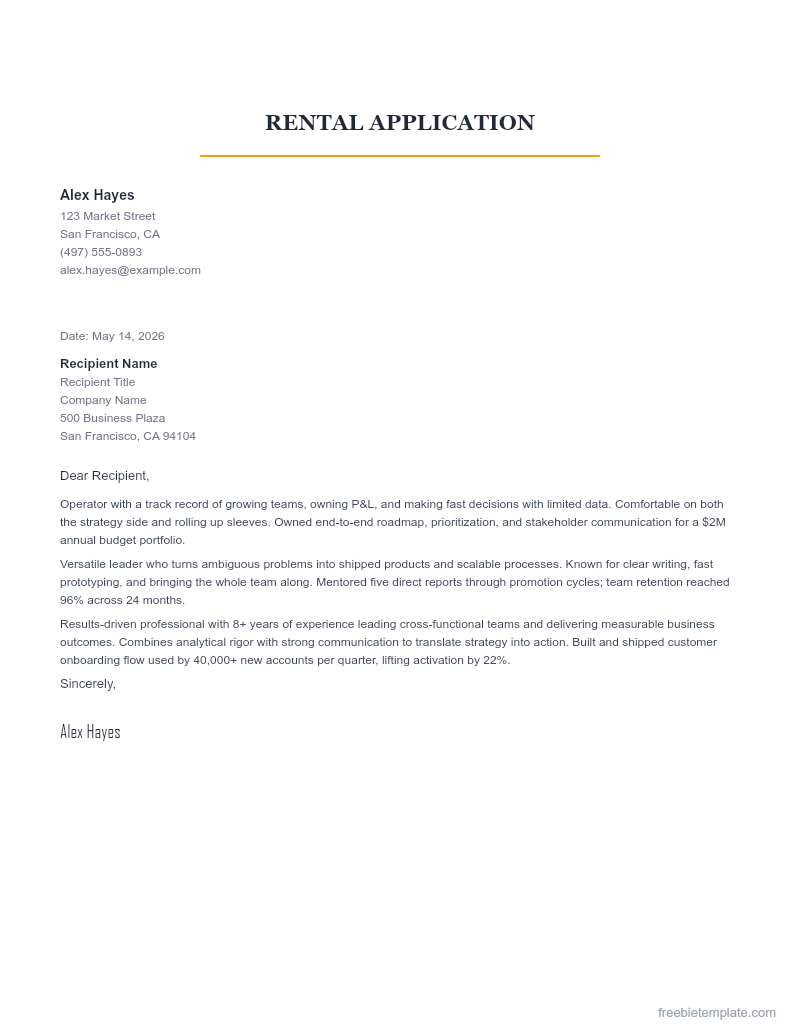 Rental Application preview