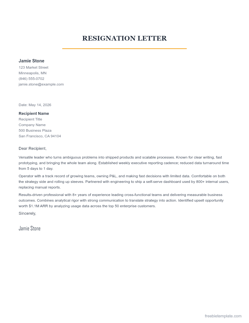 Resignation Letter preview