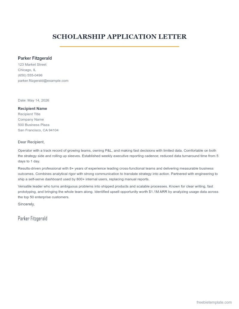 Scholarship Application Letter preview