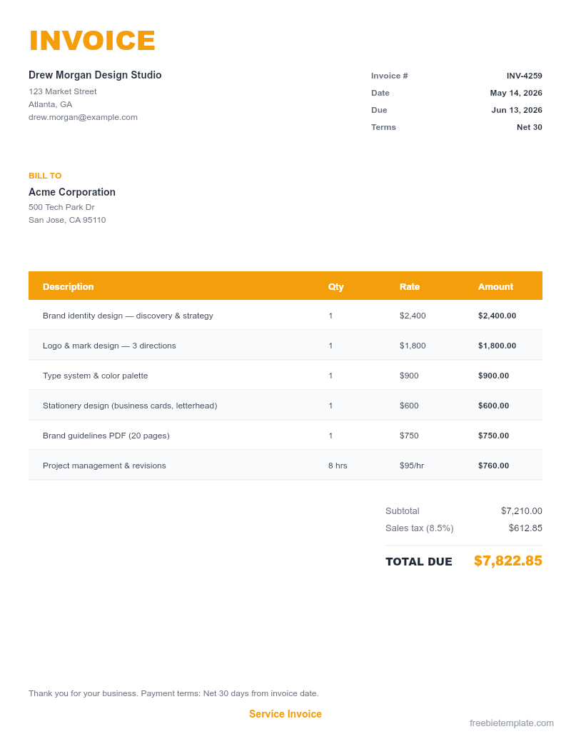 Service Invoice preview
