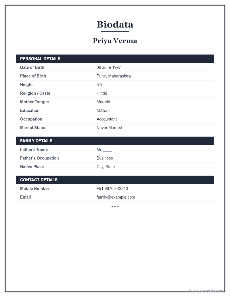 Simple Marriage Biodata preview