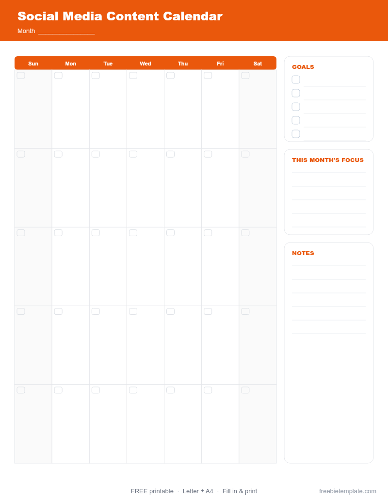 Social Media Content Calendar preview