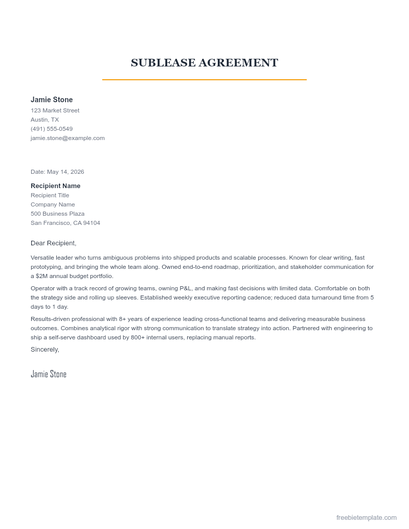 Sublease Agreement preview