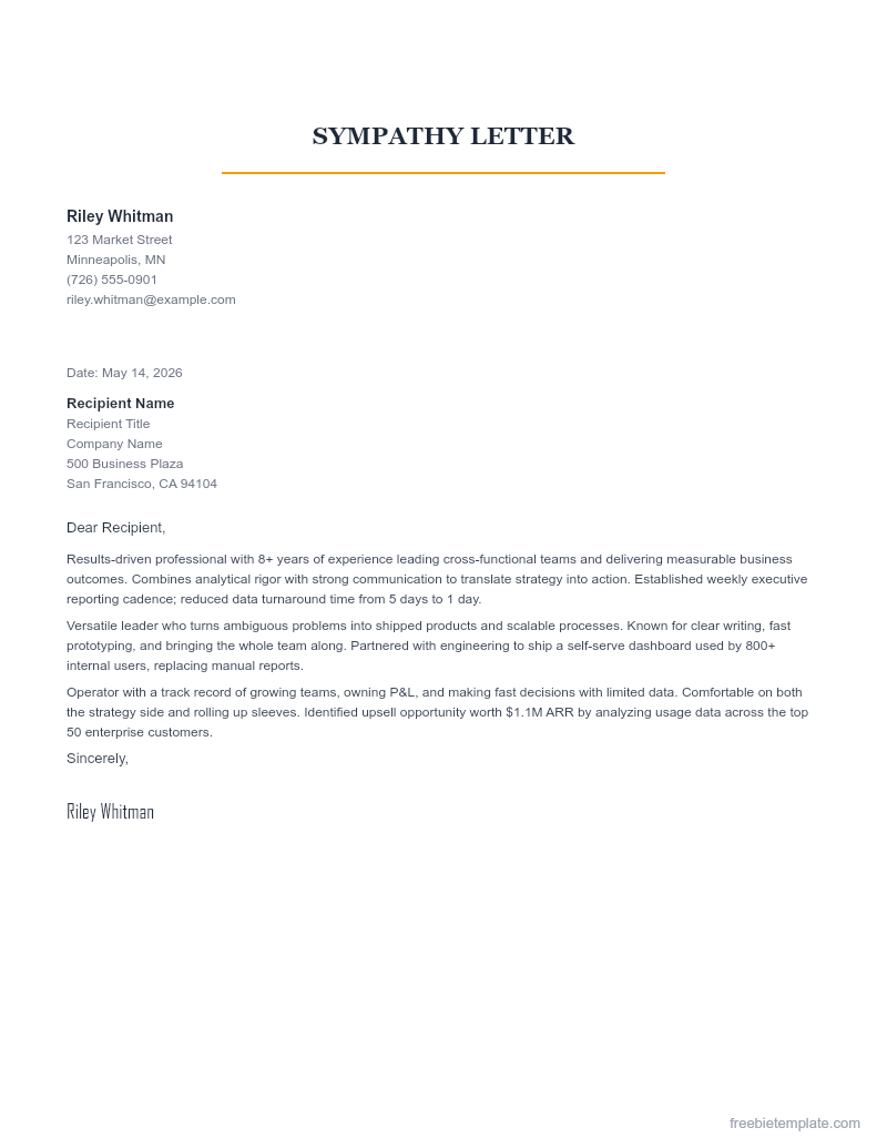 Sympathy Letter preview