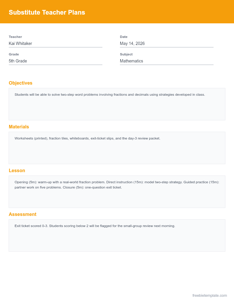 Substitute Teacher Plans preview
