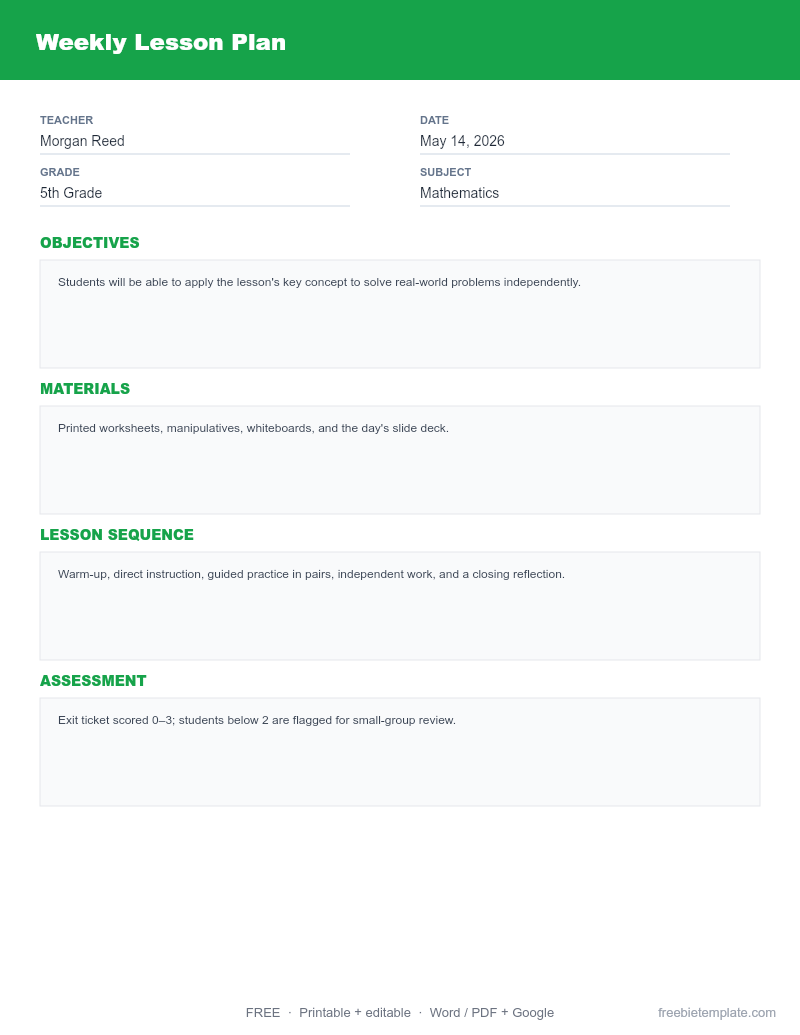 Weekly Lesson Plan preview