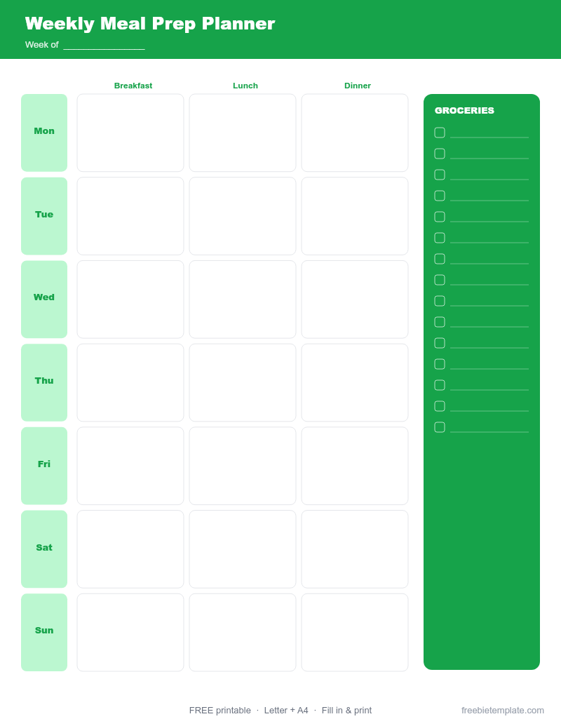 Weekly Meal Prep Planner preview