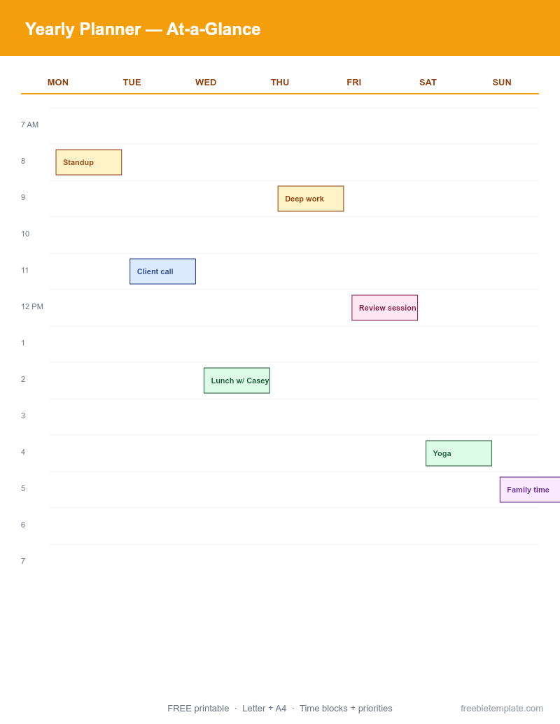 Yearly Planner — At-a-Glance preview